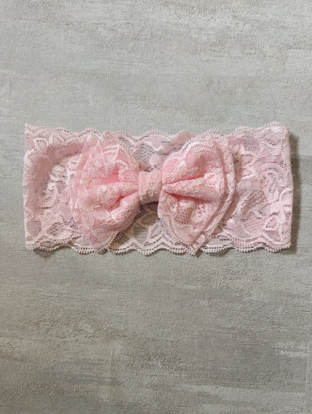 Baby Girl Light Pink Lace Stretch Bow Headband Floral Toddler Hairband Accessory